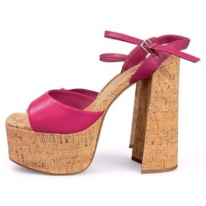 SCHUTZ Glayce Nappa Leather Platform Cork Pump Sandal Dollcore 8.5